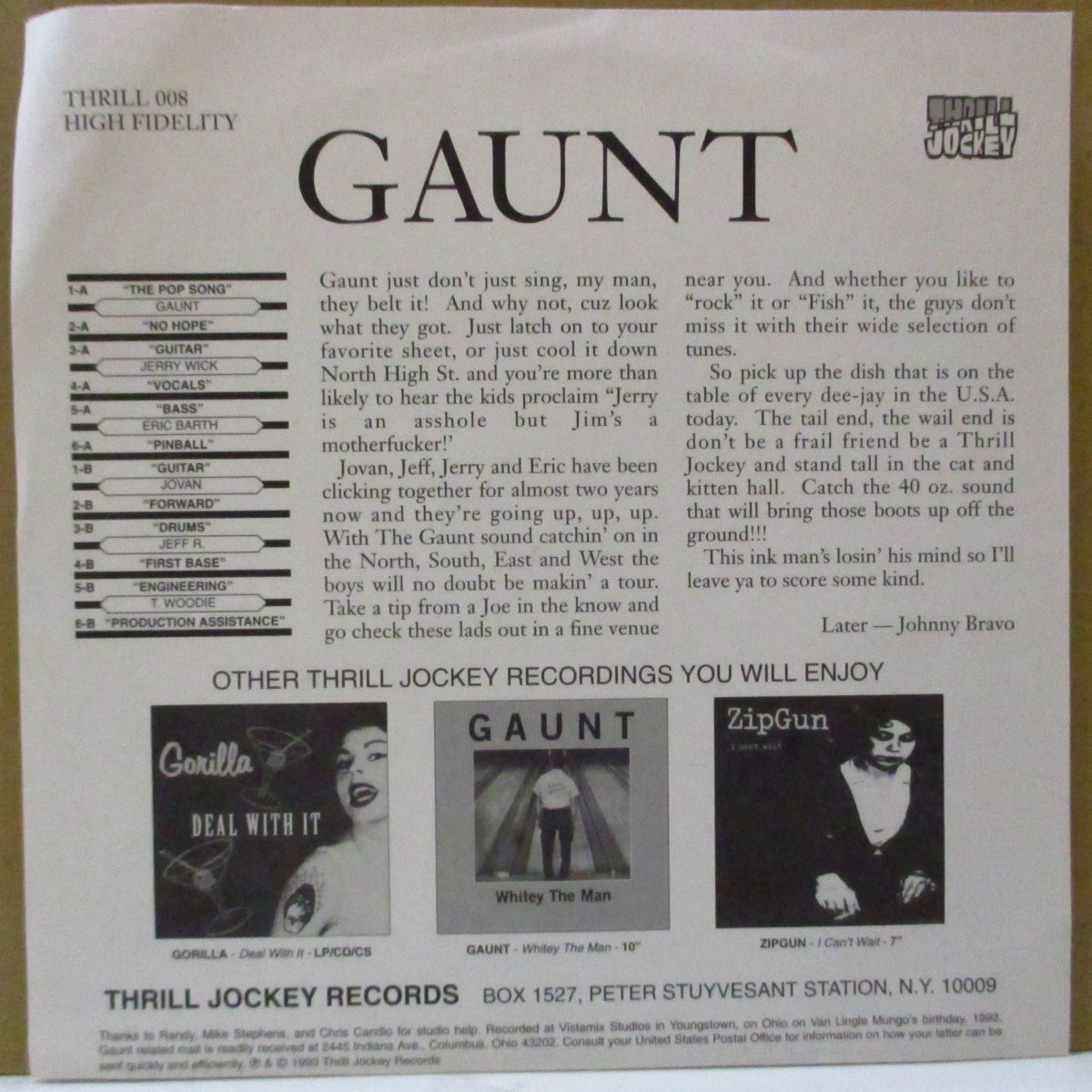 GAUNT (ゴーント)  - Pop Song ? (US Orig.7")