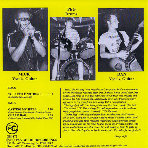 GORIES (ゴリーズ)  - Bug House Waterbug And Roach Traps EP (US 限定再発3曲入り「イエロー VINYL」7"EP/New) 初期ローファイ・ガレージ名曲！