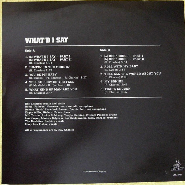 RAY CHARLES (レイ・チャールズ)  - What’d I Say (EU 限定復刻再発 180g LP/New #VNL-18701)