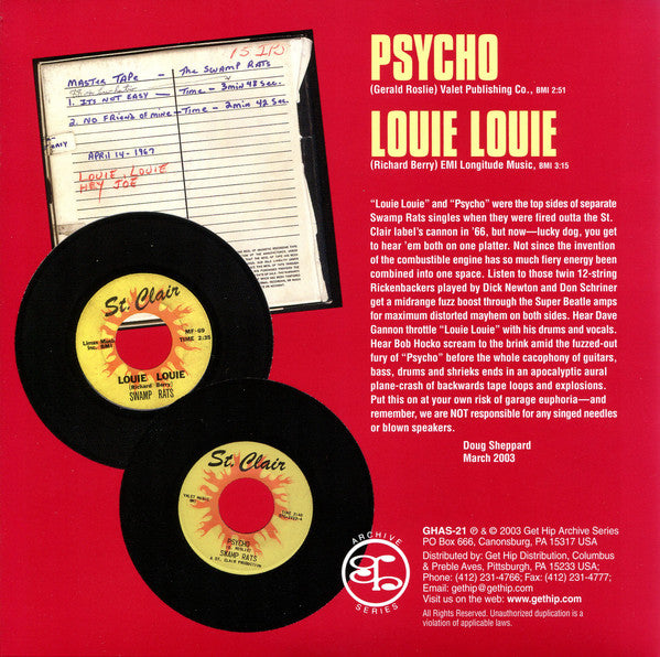 SWAMP RATS (スワンプ・ラッツ) - PSYCHO / LOUIE LOUIE (US 正規限定再発「イエローヴァイナル」 7"/New) 60'sピッツバーグ凶暴ガレージ古典！