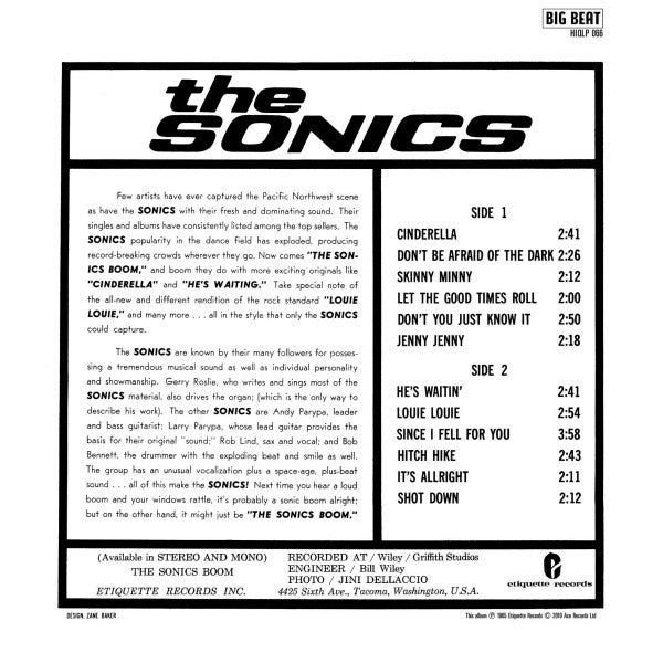 SONICS (ソニックス)  - Boom (UK 限定復刻再発「HQ＝高音質」LP/New)60's USガレージ・レジェンド'66年名作セカンド・アルバム！