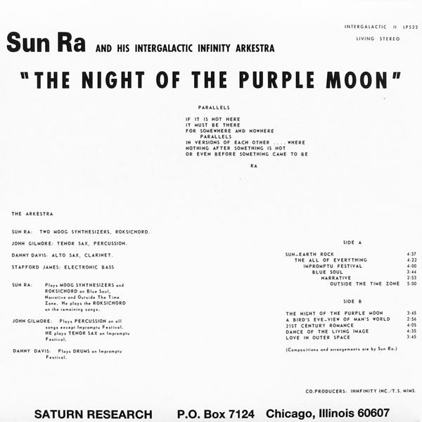 SUN RA & His Intergalactic Infinity Arkestra (サン・ラ & ヒズ・インターギャラクティック・インフィニティ・アーケストラ)  - The Night Of The Purple Moon (US Ltd.Reissue LP/New)